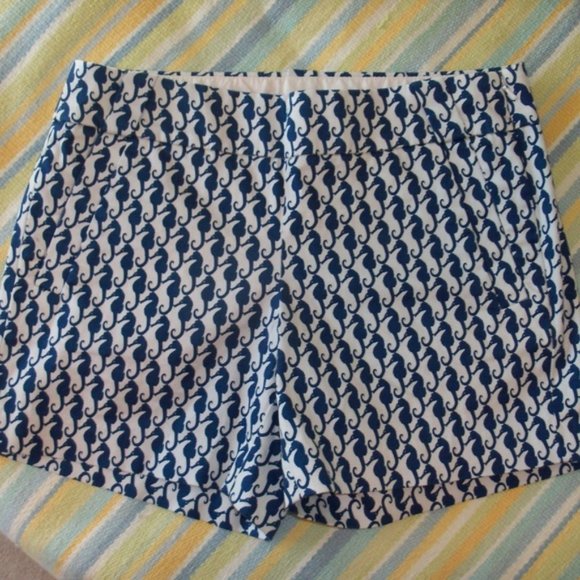 J.Crew Factory White/ Blue Seahorse Chino Shorts 2 - Picture 1 of 9